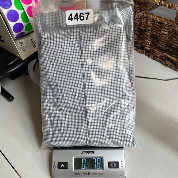 Michael Kors Button Down Shirt Mens Large White Blue Micro Plaid‎ Cotton - Picture 7 of 8